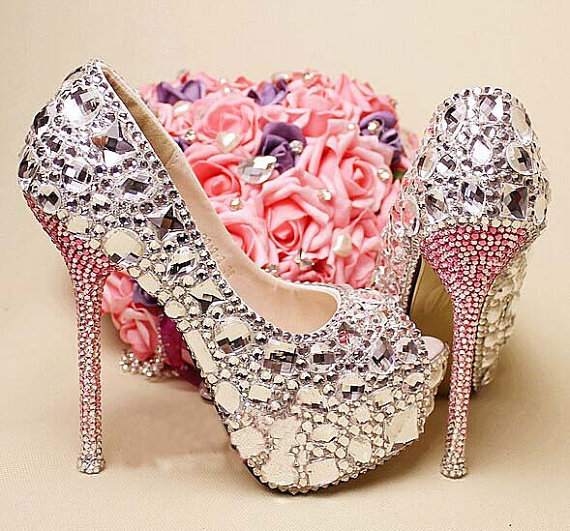 Clearl Crystal Bridal Shoes Gems High Heels Wedding Shoes Sparkling